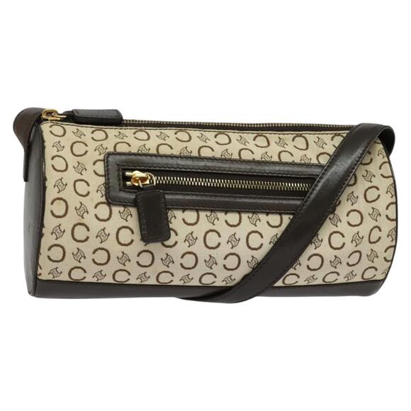 CELINE C Macadam Canvas Shoulder Bag Beige Gold - Picture 1 of 12